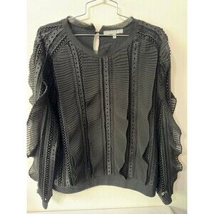 DANIEL RAINN BLACK OPEN LACE AUGUSTA PLEATED CREWNECK BLOUSE medium